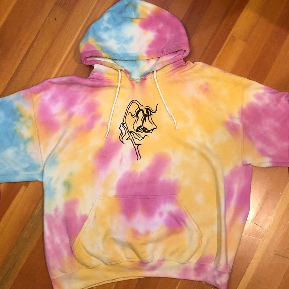 Walnut & 39th tie dye sad rose embroidered hoodie XL